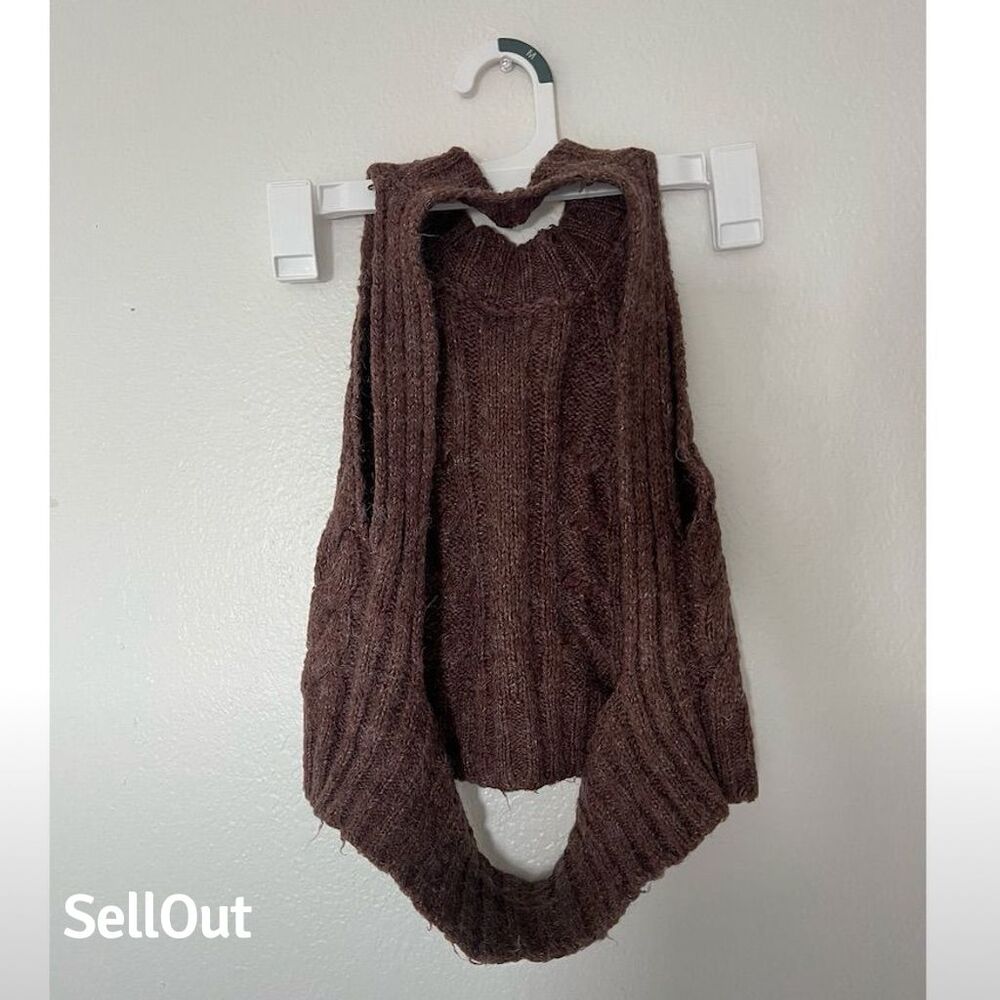 Aster Women's Vintage Brown Ribbed Draped Backless Sweater Vest Size Medium knit